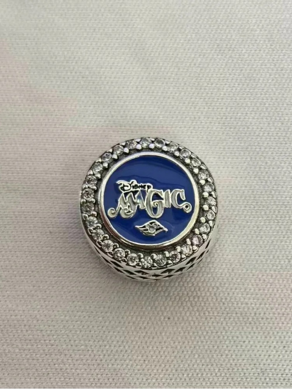 Pandora Silver Charm with Royal Blue Enamel and Crystal Halo